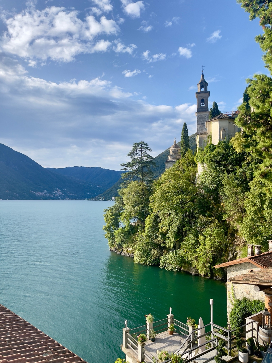 Panoramic Lake Como view with a historic church