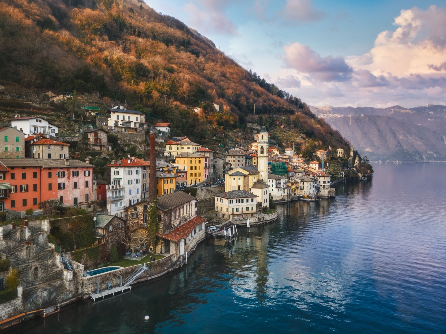 Lake Como village in warm evening light