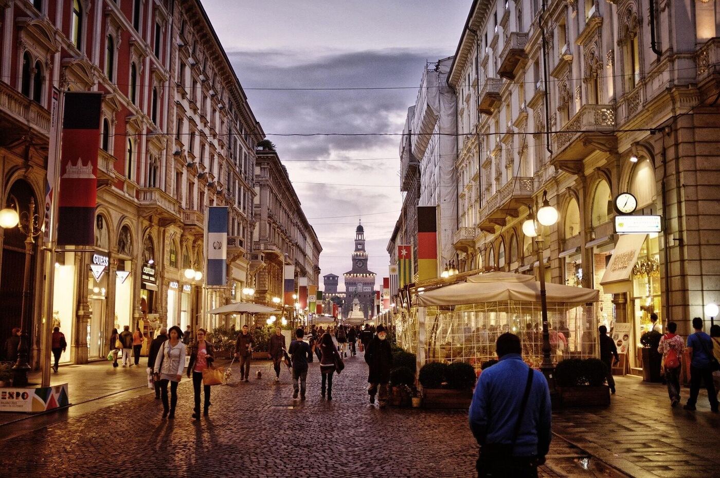 Central Milan street leading toward Castello Sforzesco