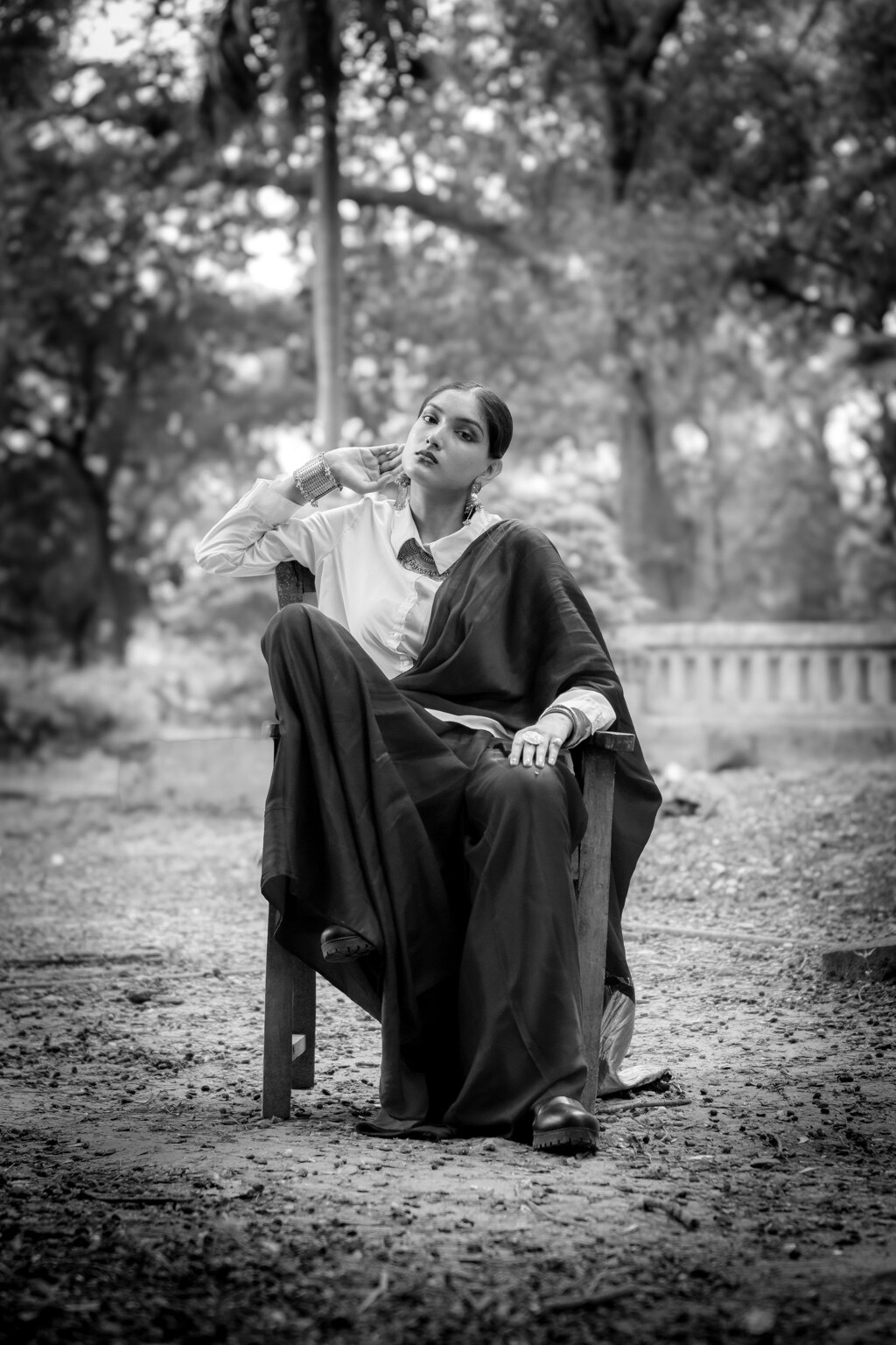 Black and white fashion portrait