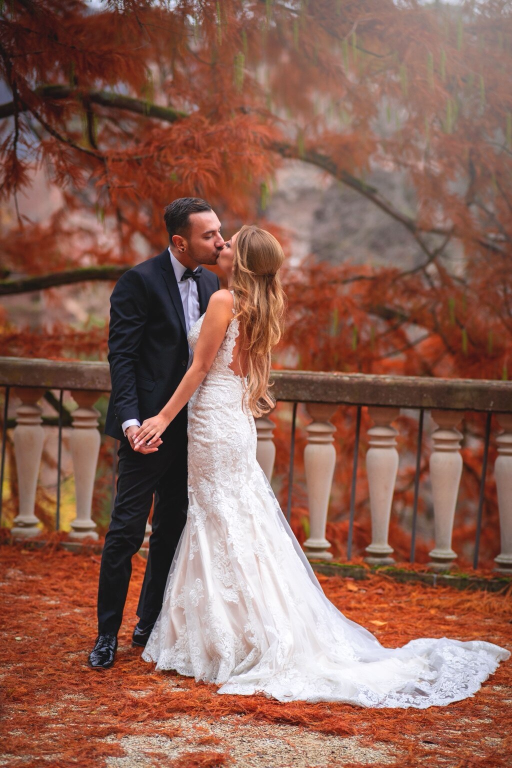 Wedding couple portrait in autumn